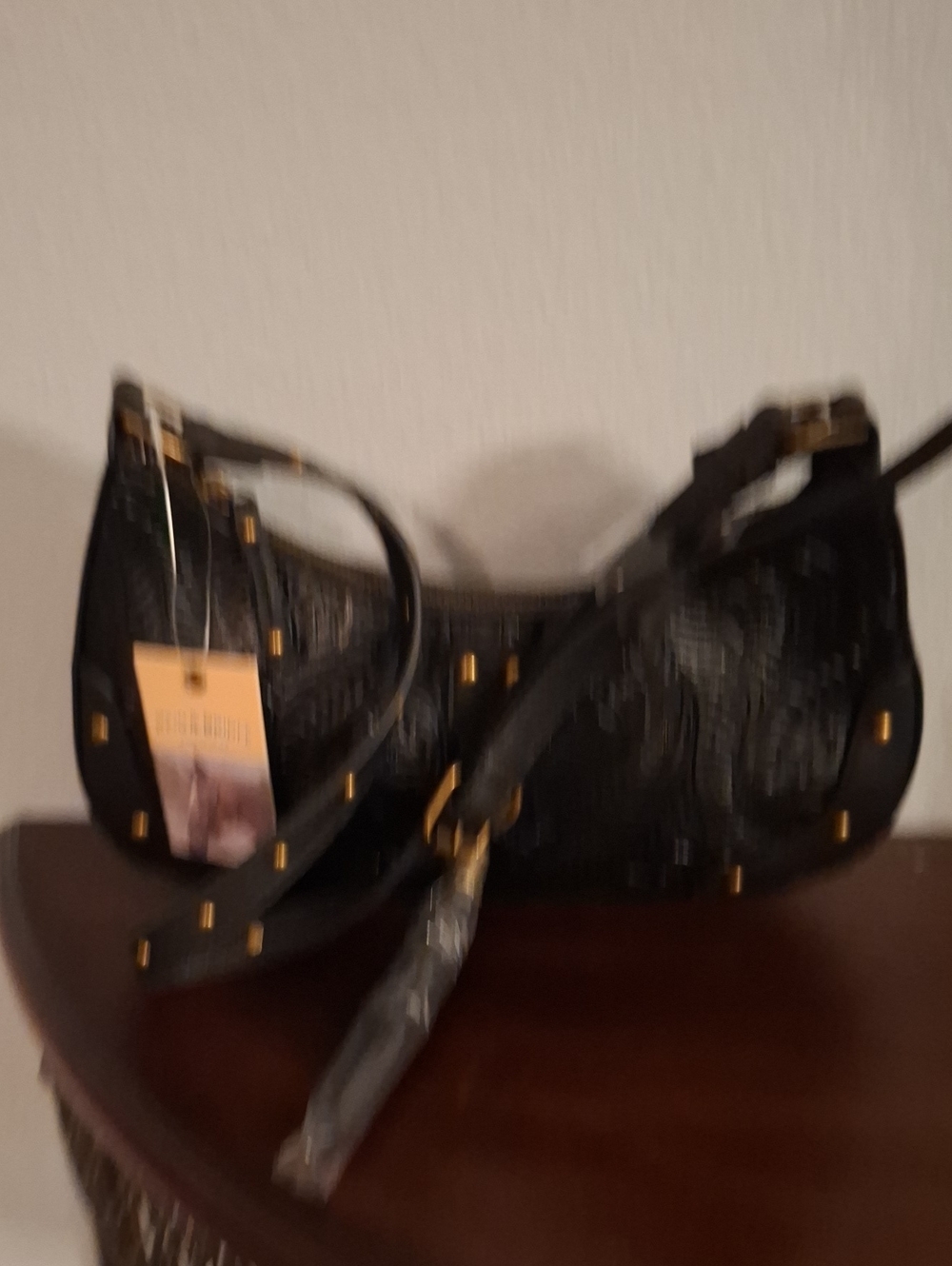 Black Women's Key & Card Holder with Gold Stud Detail